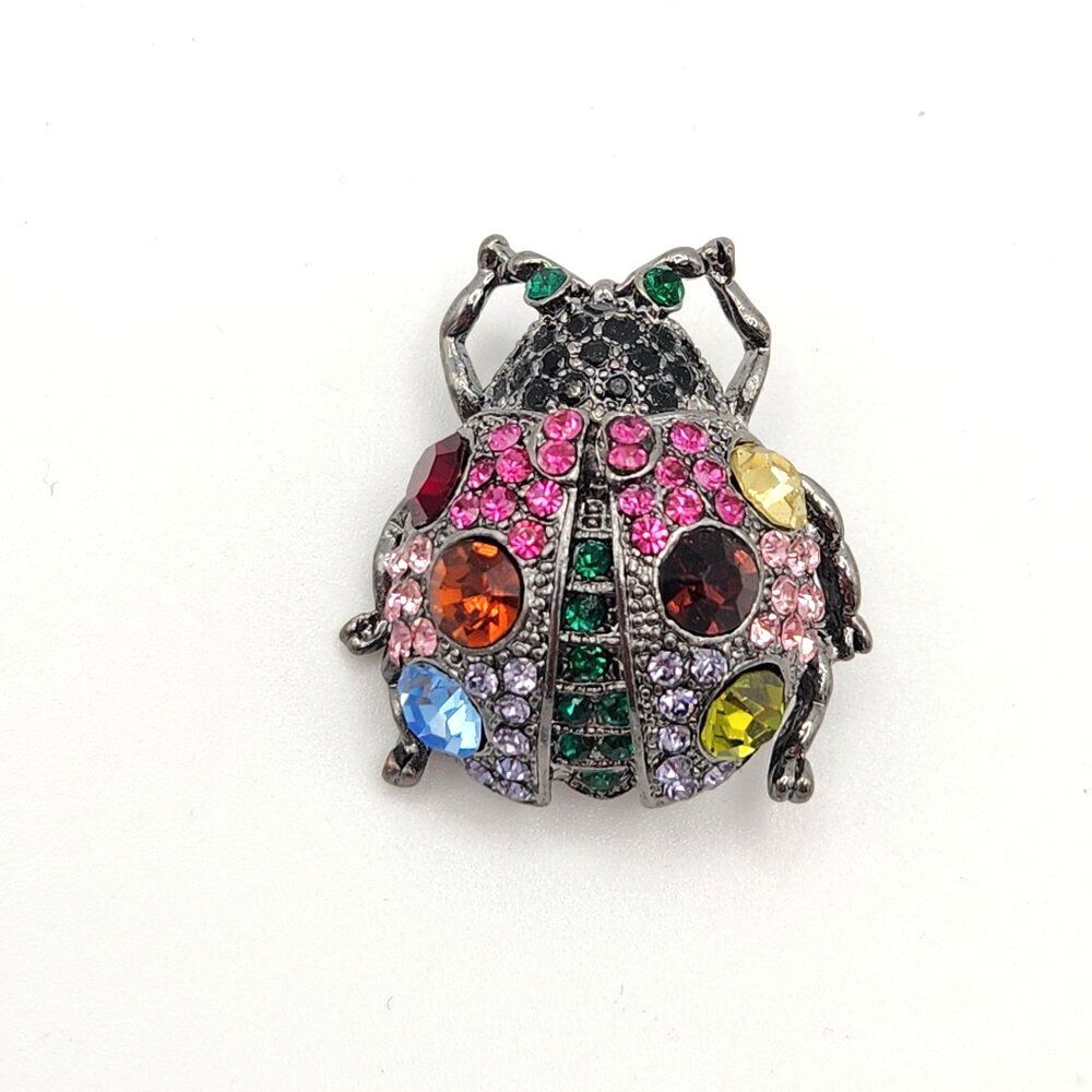 Vintage Style Ladybug Brooch Pin Multi-Color Rhinestone Sparkly Gift Grandmacore
